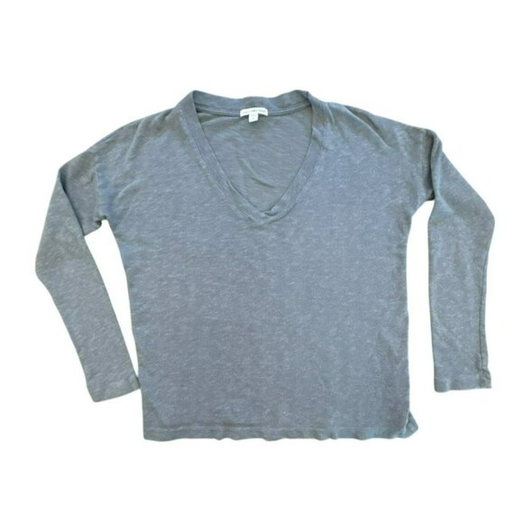 James Perse Womens V Neck Blue Top Size 3 Large Long Sleeve Classic Knit - Picture 1 of 4